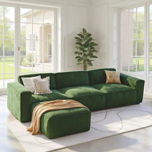 110 Inch Cloud Sectional Sofa With L Shape Chaise And Movable Ottoman