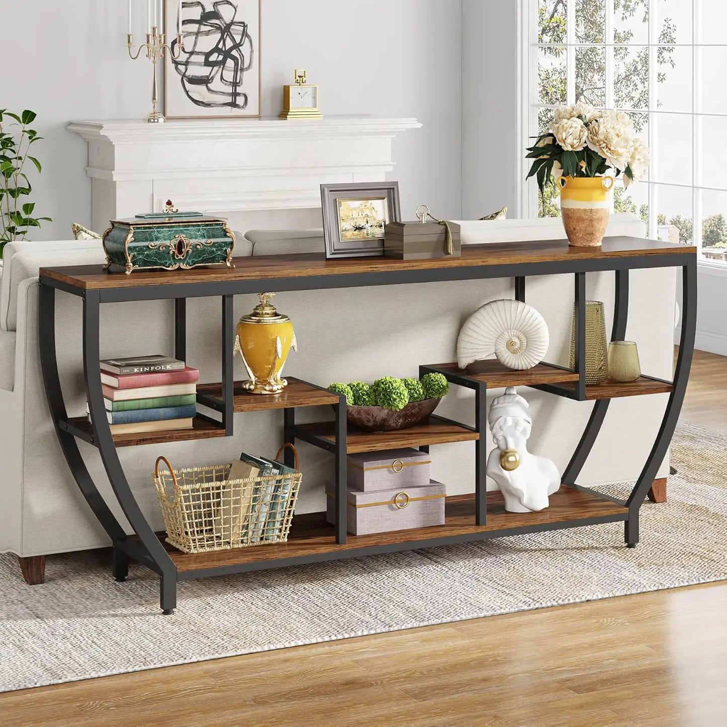 Sofa Table With Shelves And Storage Console Entryway TV Stand For Living Room