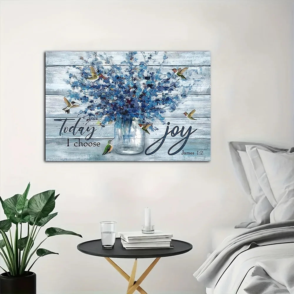 1.5 Inch Thickness Flower And Hummingbird Inspired Mural Painting For Interior Decoration - Happy Home Retreat