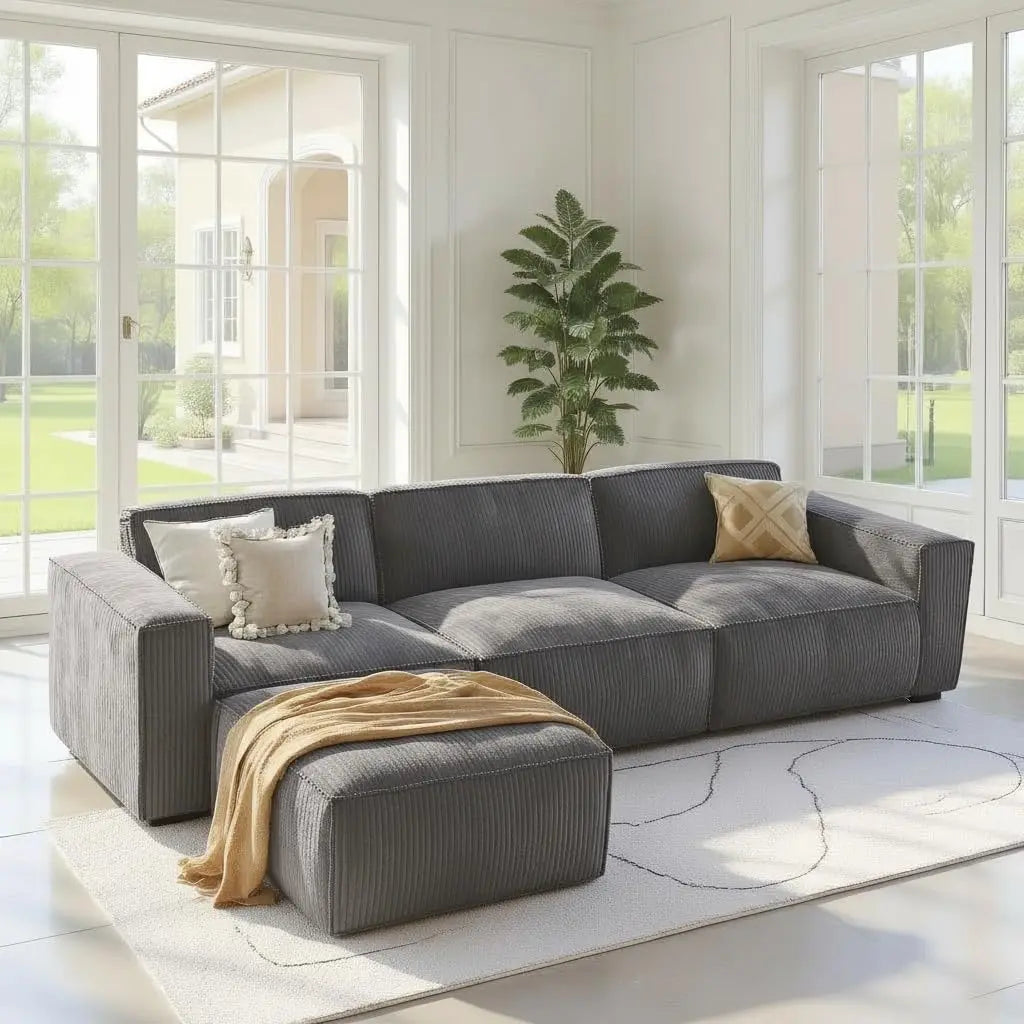 110 Inch Cloud Sectional Sofa With L Shape Chaise And Movable Ottoman - Happy Home Retreat