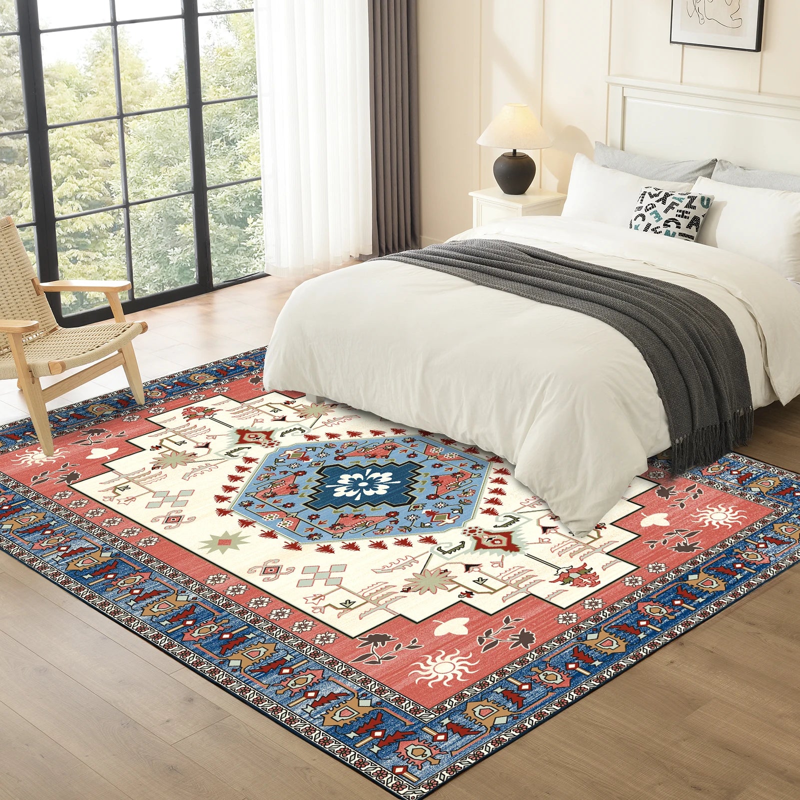 1 pc Vintage Inlaid Washable Faux Cashmere Area Rug - Happy Home Retreat