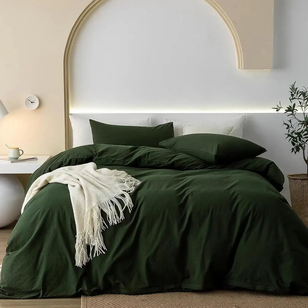 100% Washed Cotton Duvet Cover Set Soft Breathable Durable Lightweight Bedding Essential Comfortable All Seasons Cozy Design - Happy Home Retreat