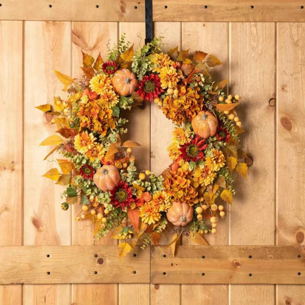 Fall Pumpkin Berry Maple Leaf Wreath 45cm Front Door Decor - Happy Home Retreat