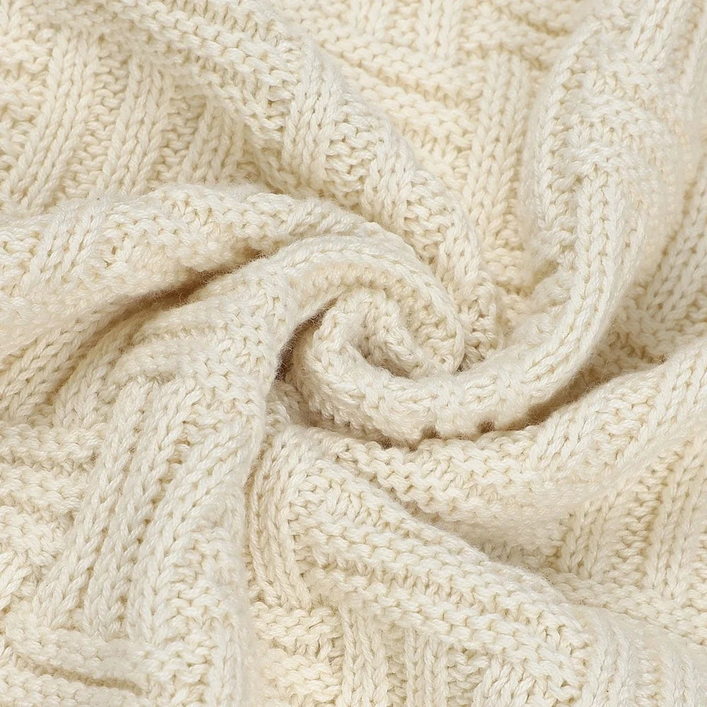 Cotton Knitted Decorative Throw Blanket Soft Warm Breathable Couch Sofa Bed Classic Cable Design Machine Washable Gift - Happy Home Retreat
