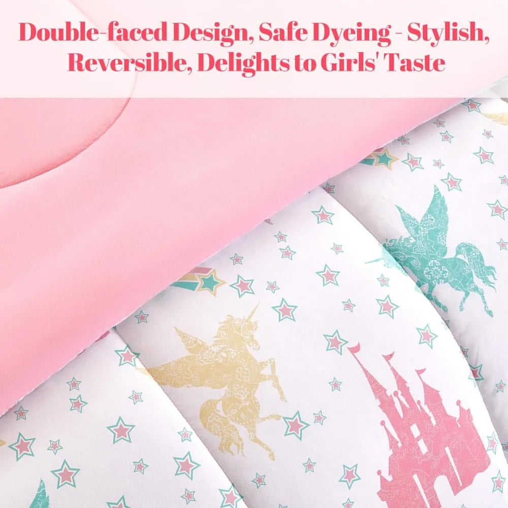 7 Pieces Queen/Full Size Kids Comforter Set, 7-Piece Bed in a Bag All-Season Microfiber Kids' Comforter, Fitted Sheet, Flat - Happy Home Retreat