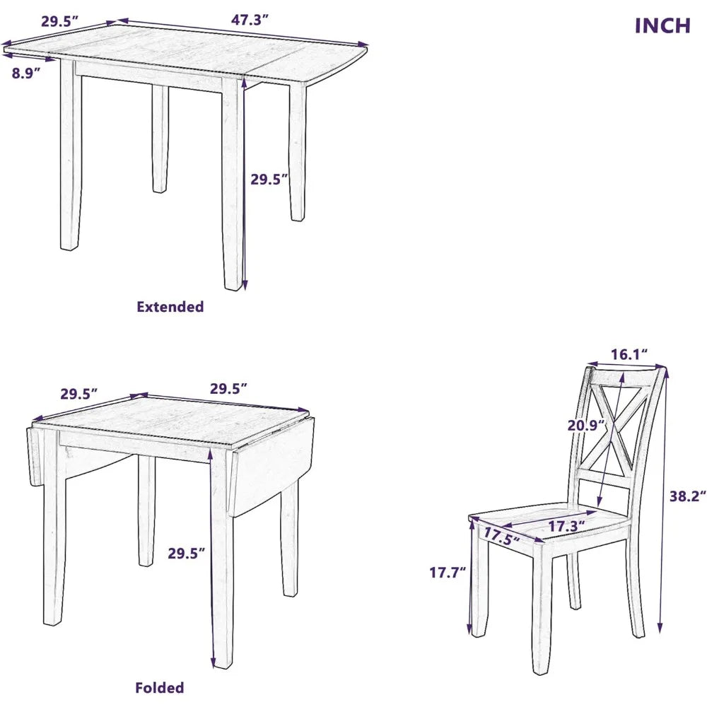 Drop Leaf Dining Table Set With Two X Back Chairs Brown - Happy Home Retreat