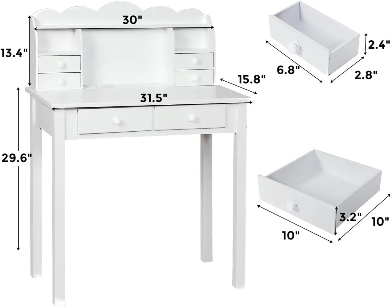 Small White Writing Desk with Hutch and USB Ports 31.5 Inch Home Office Desk with Drawers Study Table for Kids and Students - Happy Home Retreat