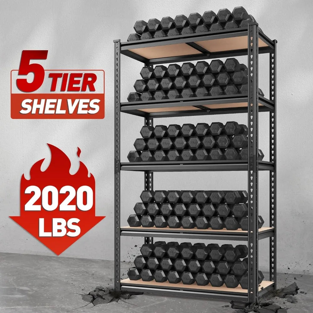 5 Tier Heavy Duty Adjustable Metal Storage Shelves for Garage Basement and Warehouse - Happy Home Retreat