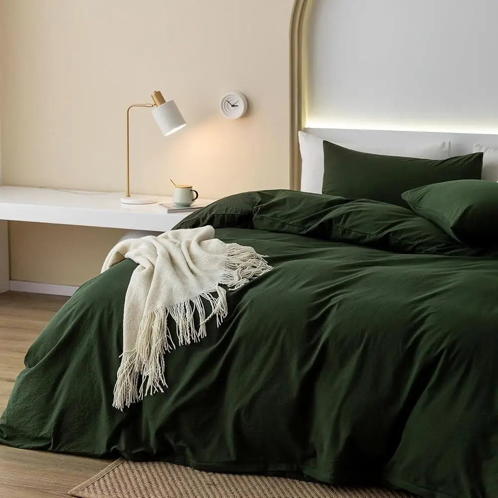 100% Washed Cotton Duvet Cover Set Soft Breathable Durable Lightweight Bedding Essential Comfortable All Seasons Cozy Design - Happy Home Retreat