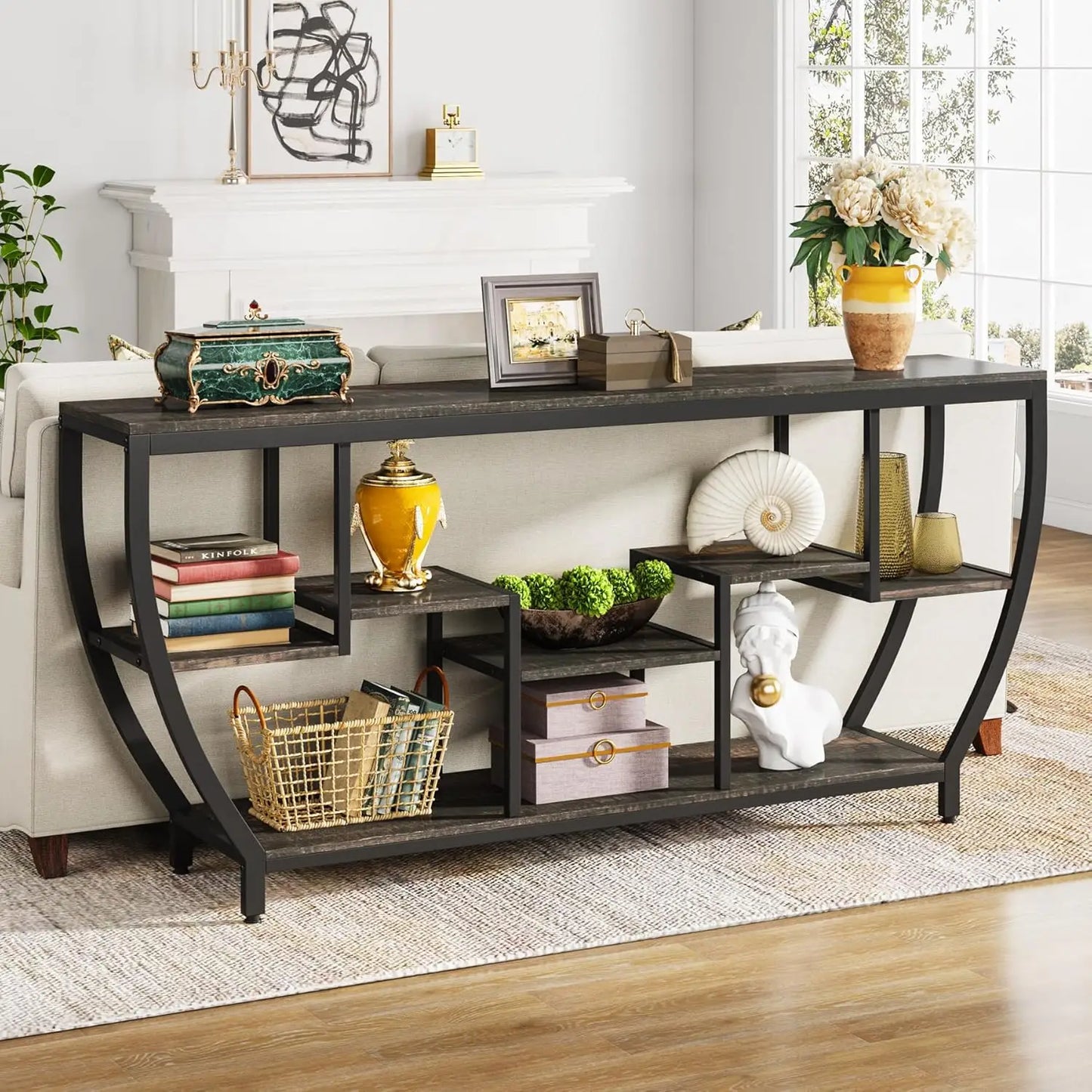 Sofa Table With Shelves And Storage Console Entryway TV Stand For Living Room