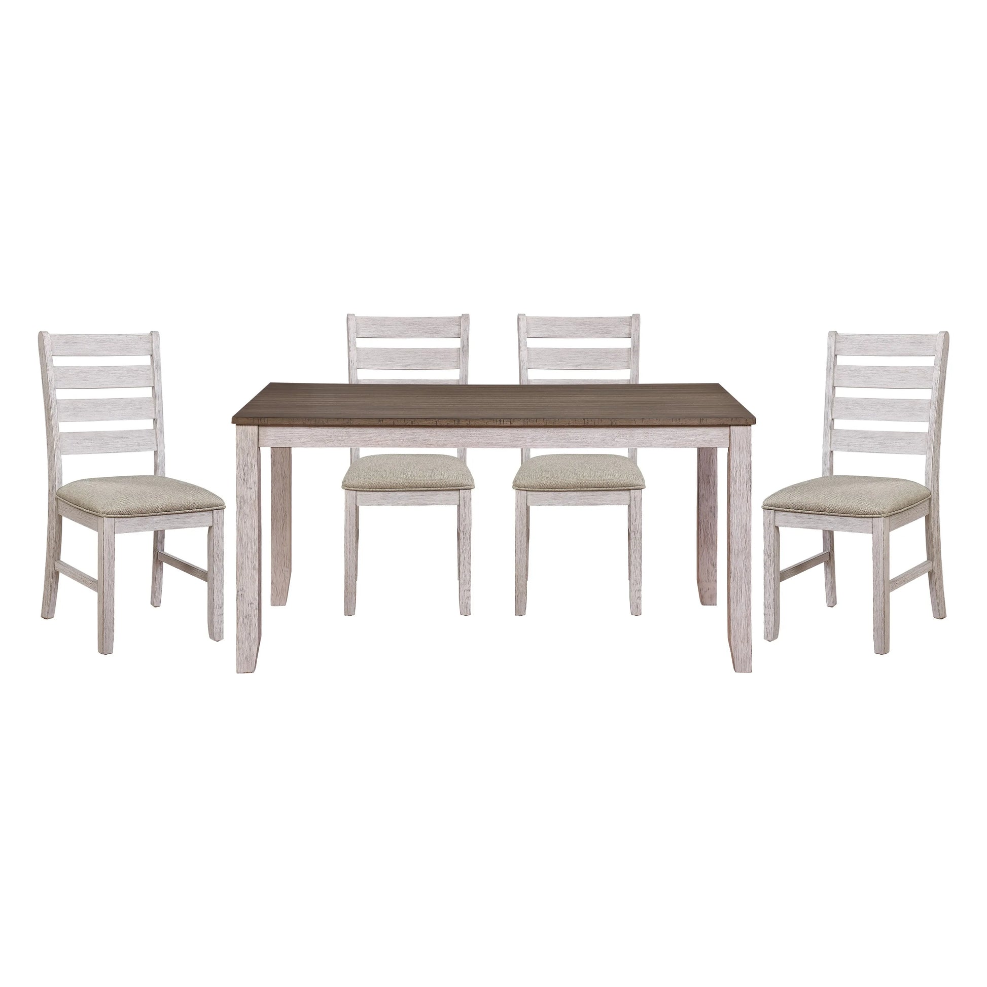 Grayish White Brown Finish 5pc Dining Set Rectangular Table And Fabric Chairs - Happy Home Retreat