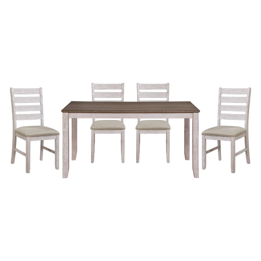 Grayish White Brown Finish 5pc Dining Set Rectangular Table And Fabric Chairs - Happy Home Retreat