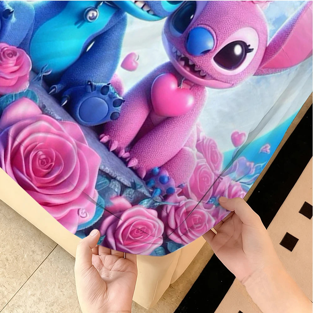 Disney Stitch Stretch Bed Sheets for Double Bed Velvet Soft Mattress Protector - Happy Home Retreat