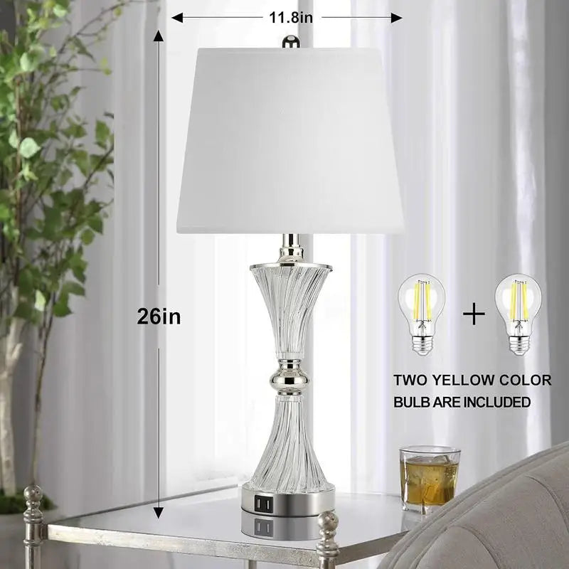 Dimmable Touch Control Table Lamps Set Of 2 With USB Ports White Drum Shade - Happy Home Retreat