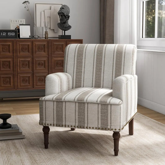 Stripe Accent Chair Modern Upholstered Fabric Armchair Nailhead Trim Club Chair Comfy Single Sofa - Happy Home Retreat