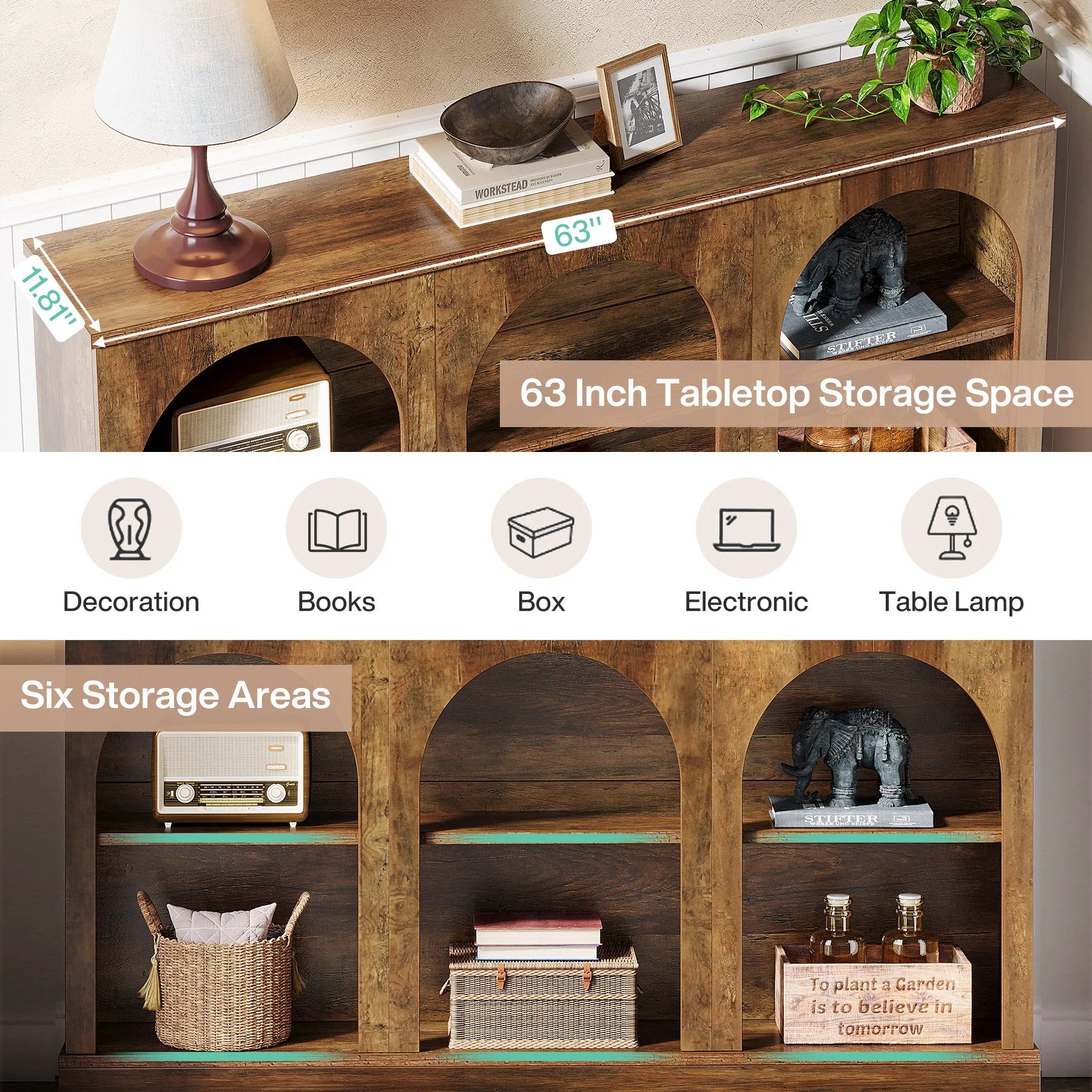 Tribesigns Farmhouse Console Table 63 Inch Entryway Table With 3 Tier Storage - Happy Home Retreat