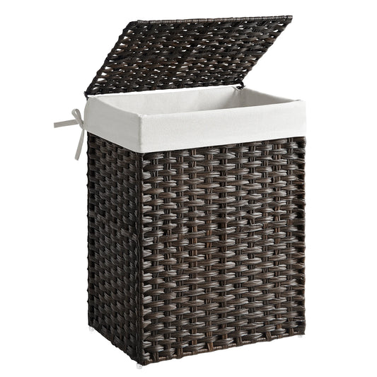 Songmics Laundry Hamper with Lid 23.8 Gallon 90 Liters Synthetic Rattan Clothes Basket Foldable with Handles - Happy Home Retreat