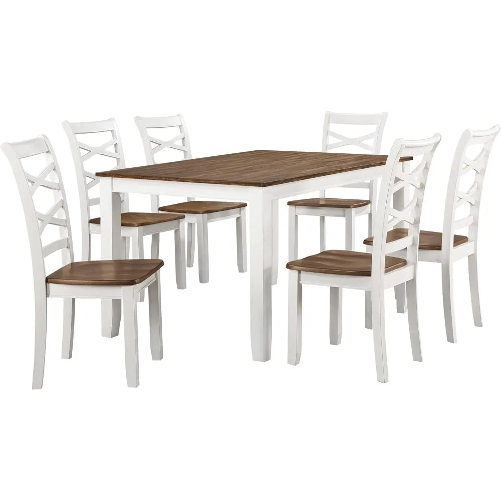 7 Piece Farmhouse Dining Table Set for 6 Chairs Cross Back - Happy Home Retreat