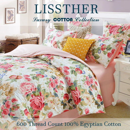 3pcs 600 TC 100% Egyptian Cotton Duvet Cover Set (Without Core), Vintage Country Garden Floral Print, Soft And Skin-friendly - Happy Home Retreat
