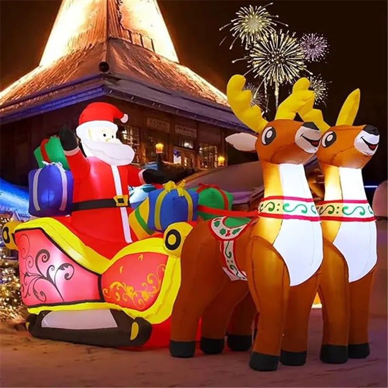2.1m Inflatable Santa Reindeer Sled With LED Lights Christmas Garden Party Decor - Happy Home Retreat