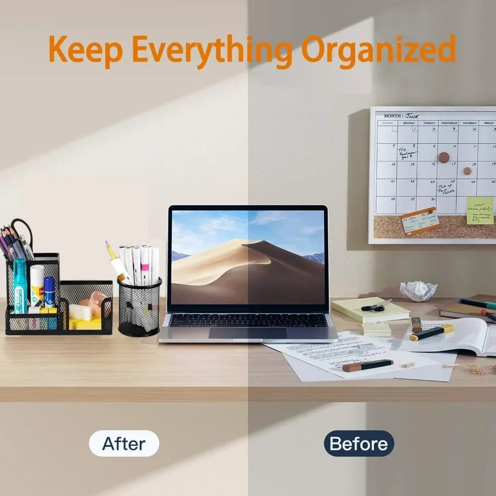 Desk Pen Holder Desk Organizer Set of 3 Mesh Compartments Marker Craft Desk Accessories - Happy Home Retreat