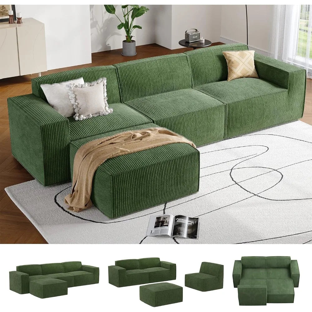 110 Inch Cloud Sectional Sofa With L Shape Chaise And Movable Ottoman - Happy Home Retreat