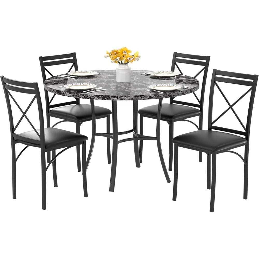 5 Piece Dining Table Set for 4 with Faux Marble Dinette Chairs - Happy Home Retreat