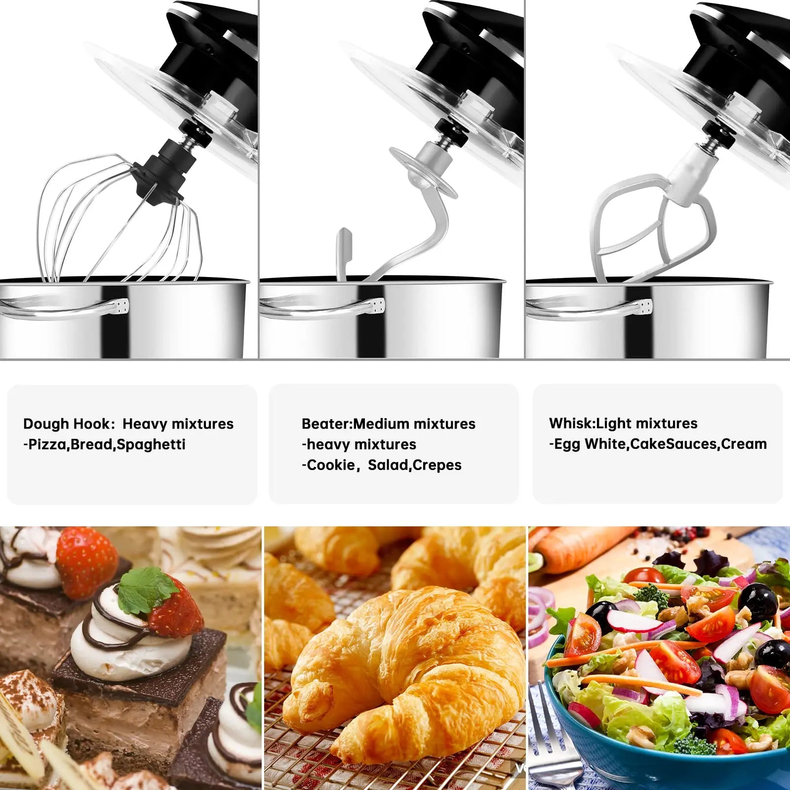 6Qt Electric Food Stand Mixer,660W,6-Speeds Tilt-Head Dough Mixers with Dishwasher-Safe Dough Hook & Wire Whip & Beater - Happy Home Retreat