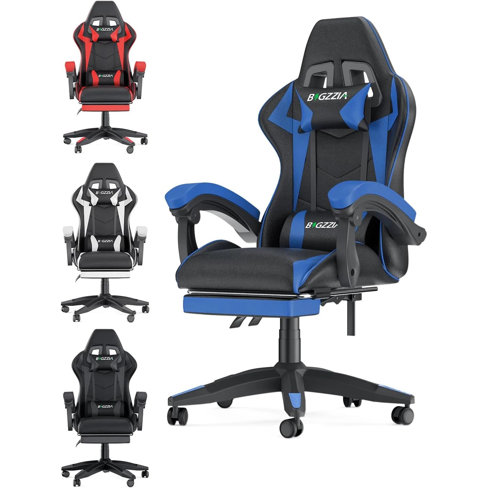 Gaming Chair With Footrest Ergonomic Cushion Headrest - Happy Home Retreat