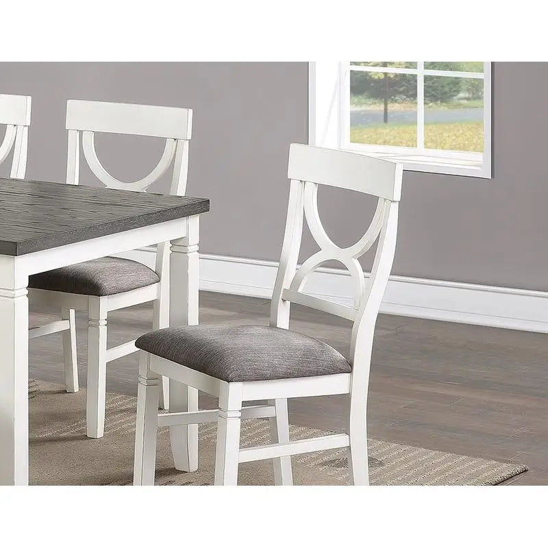 White 6 Piece Dining Set Table Four Side Chairs And Bench Rubberwood MDF - Happy Home Retreat