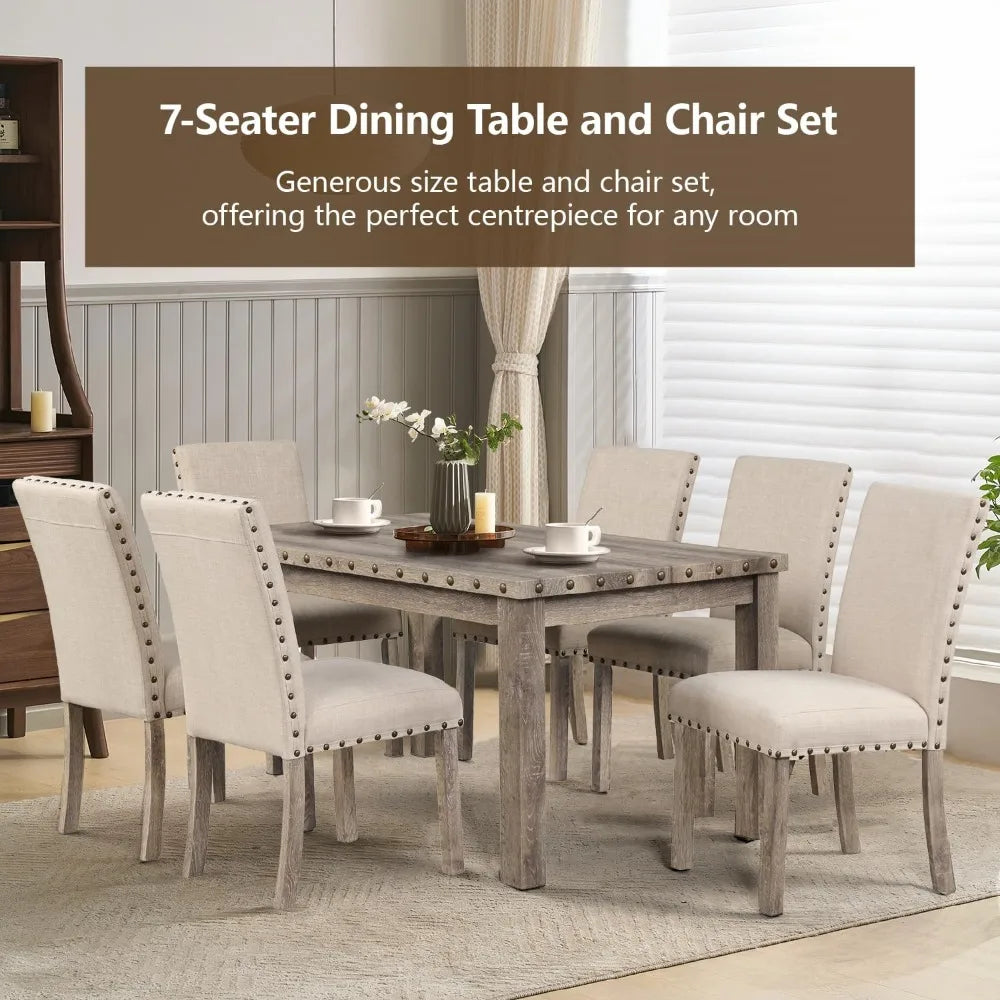 Rustic Farmhouse Dining Table Set for 6 with Chairs - Happy Home Retreat