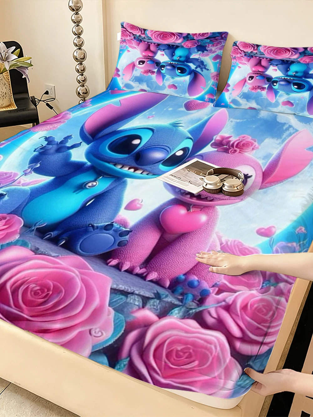 Disney Stitch Stretch Bed Sheets for Double Bed Velvet Soft Mattress Protector - Happy Home Retreat