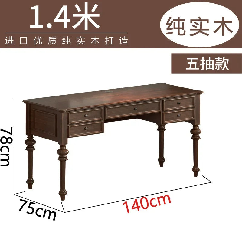 Solid Wood Desk American Retro Walnut Color Computer Desk For Home Office - Happy Home Retreat