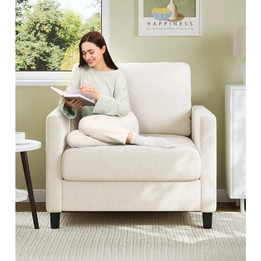 Sofa Accent Chair 33 Inch Reading Chair for Bedroom Tool Free Setup Living Room Accent Chairs Comfy Arm Chairs Beige - Happy Home Retreat
