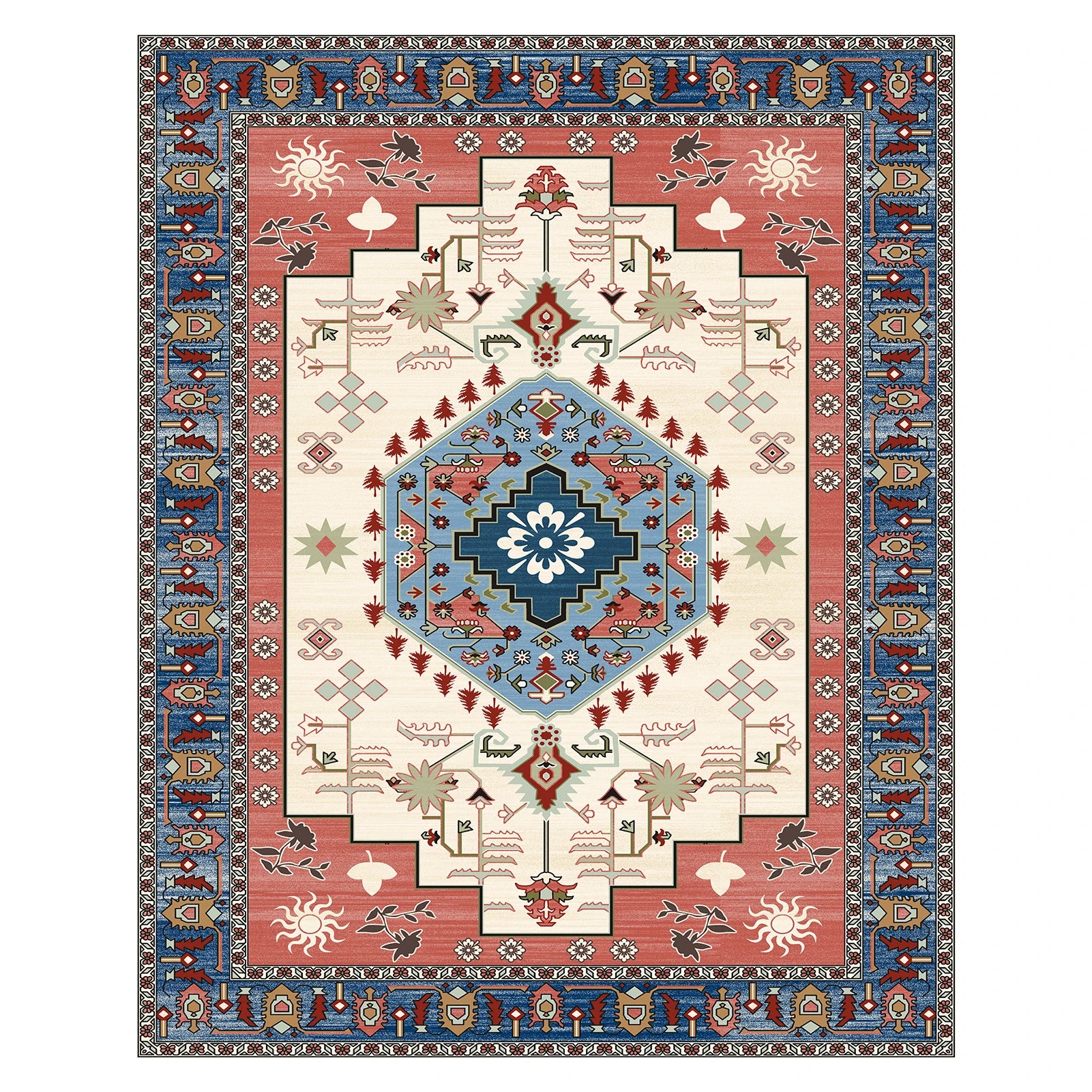 1 pc Vintage Inlaid Washable Faux Cashmere Area Rug - Happy Home Retreat