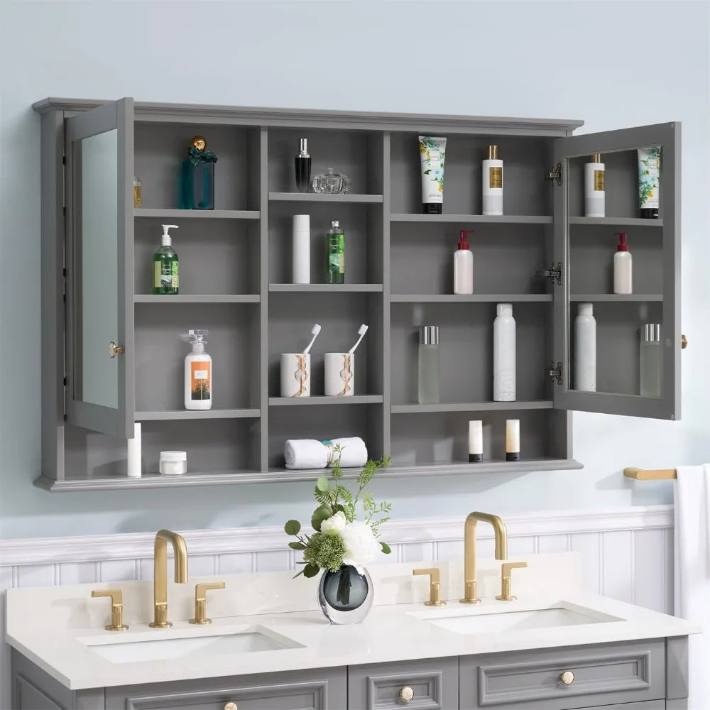 Wall Mounted Bathroom Cabinet Waterproof Mirror Soft Hinge Easy To Install Environmentally Friendly Wood Bathroom Cabinet - Happy Home Retreat