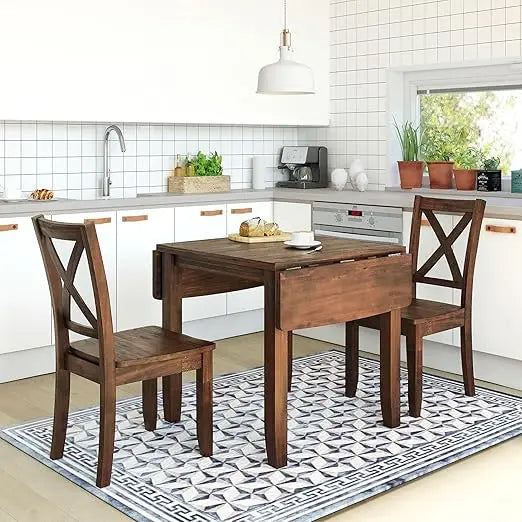 Drop Leaf Dining Table Set With Two X Back Chairs Brown - Happy Home Retreat