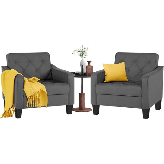 Living Room Accent Chairs Set of 2 Tufted Armchairs Comfy Reading Chairs for Bedroom and Office - Happy Home Retreat
