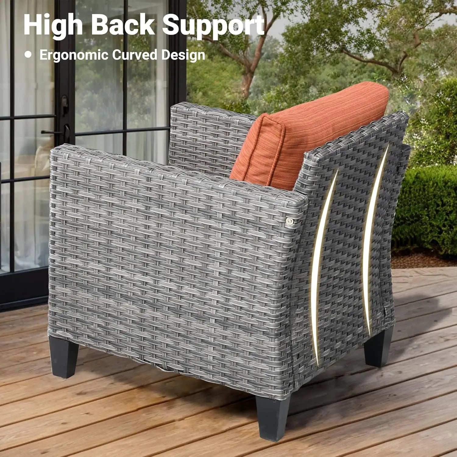 6 Pieces Patio Furniture Set with 42 Inch Fire Pit Table Outdoor Wicker Rattan Sofa Sets with Comfy Cushions Orange Red - Happy Home Retreat